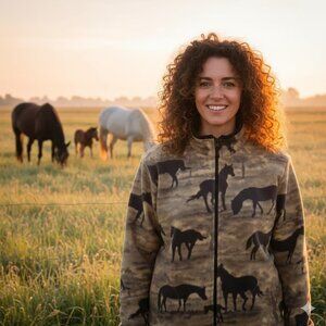 ZooFleece Horse Fleece Gray Horses Jacket Mare Equestrian Winter Sweater S-3X